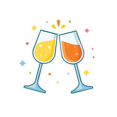 Celebration Toast Two Colorful Cocktail Glasses Cheers Cartoon Graphic