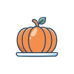 Stylized orange pumpkin with a green leaf on a white surface and a blue outline