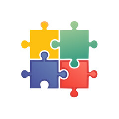 Four colorful interlocking jigsaw puzzle pieces forming a complete square illustration