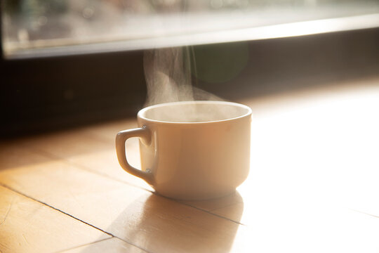 Refreshing hot cup of coffee at a cafe 