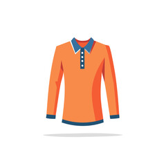 Isolated Orange Long Sleeve Polo Shirt with Blue Trim Casual Apparel Fashion Design