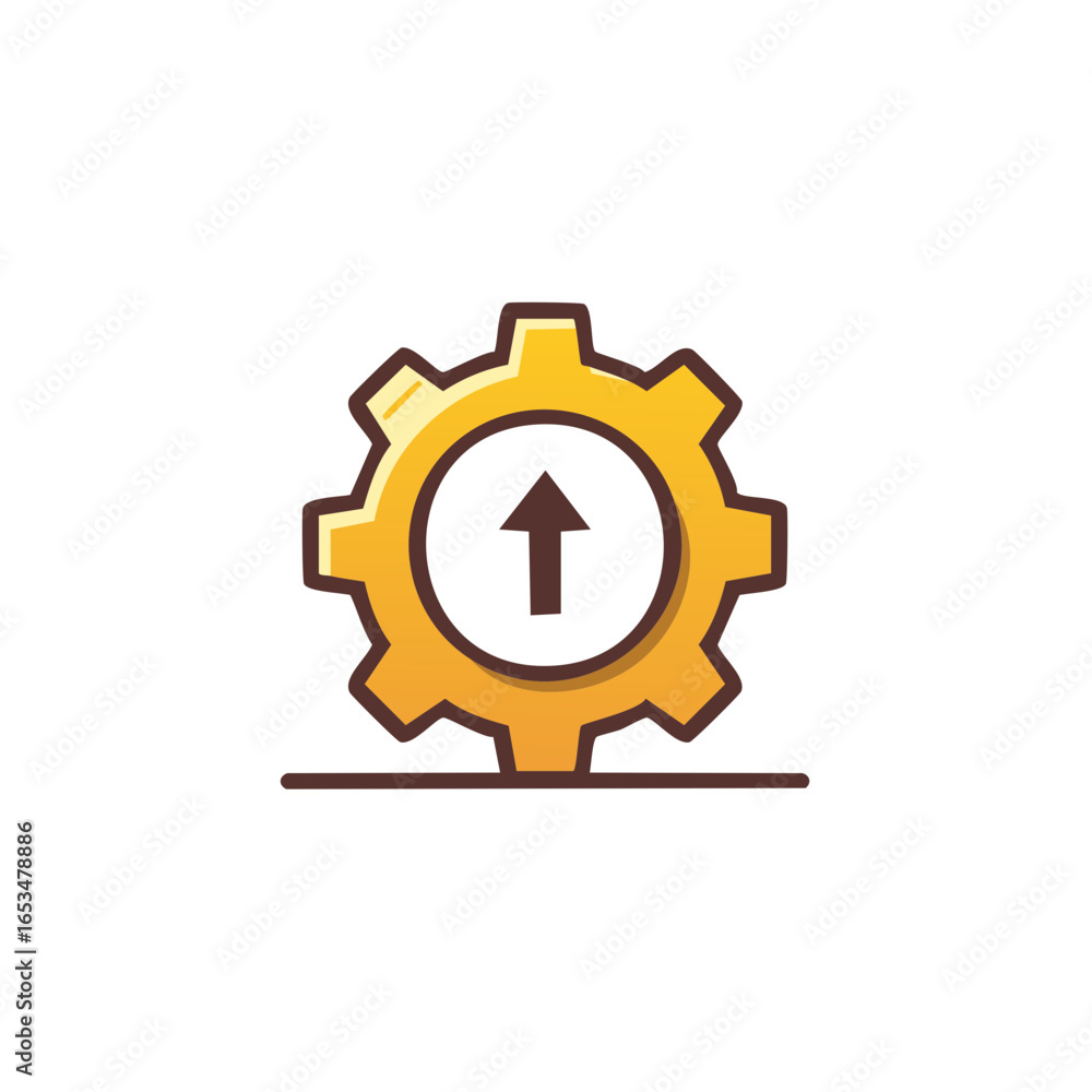 Aufkleber golden cogwheel graphic with an upward arrow inside symbolizing system settings and operational adva