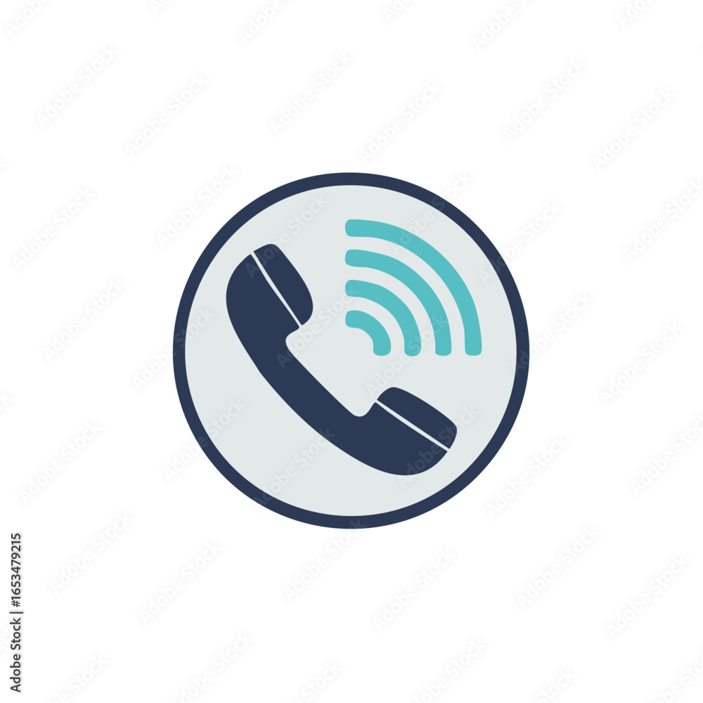 Aufkleber telephone call icon with active signal waves in a circular design