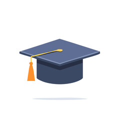 Academic mortarboard graduation cap with gold tassel vector icon