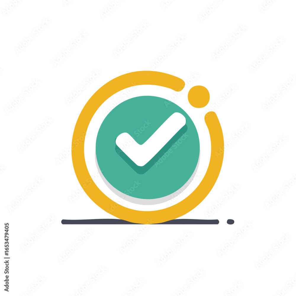 Poster checkmark icon in a circle with a small dot and line below