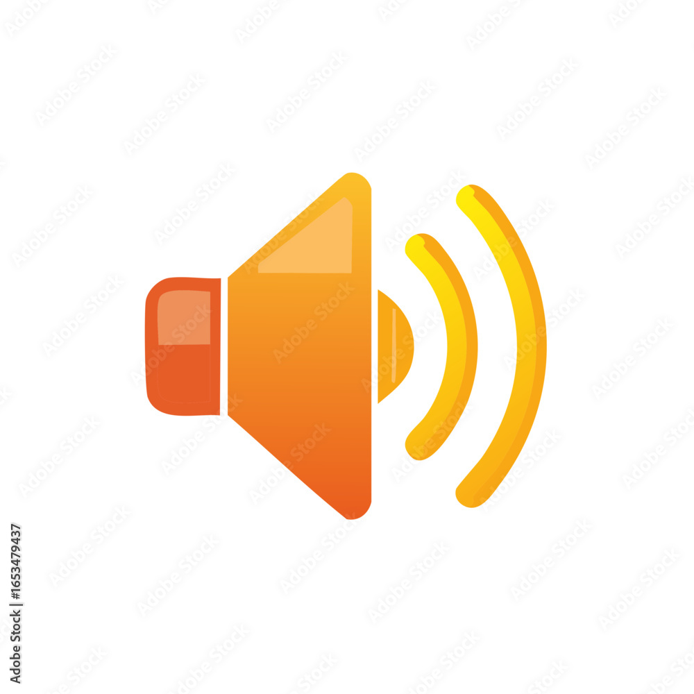 Poster orange speaker icon with radiating sound waves symbolizing audio output and volume