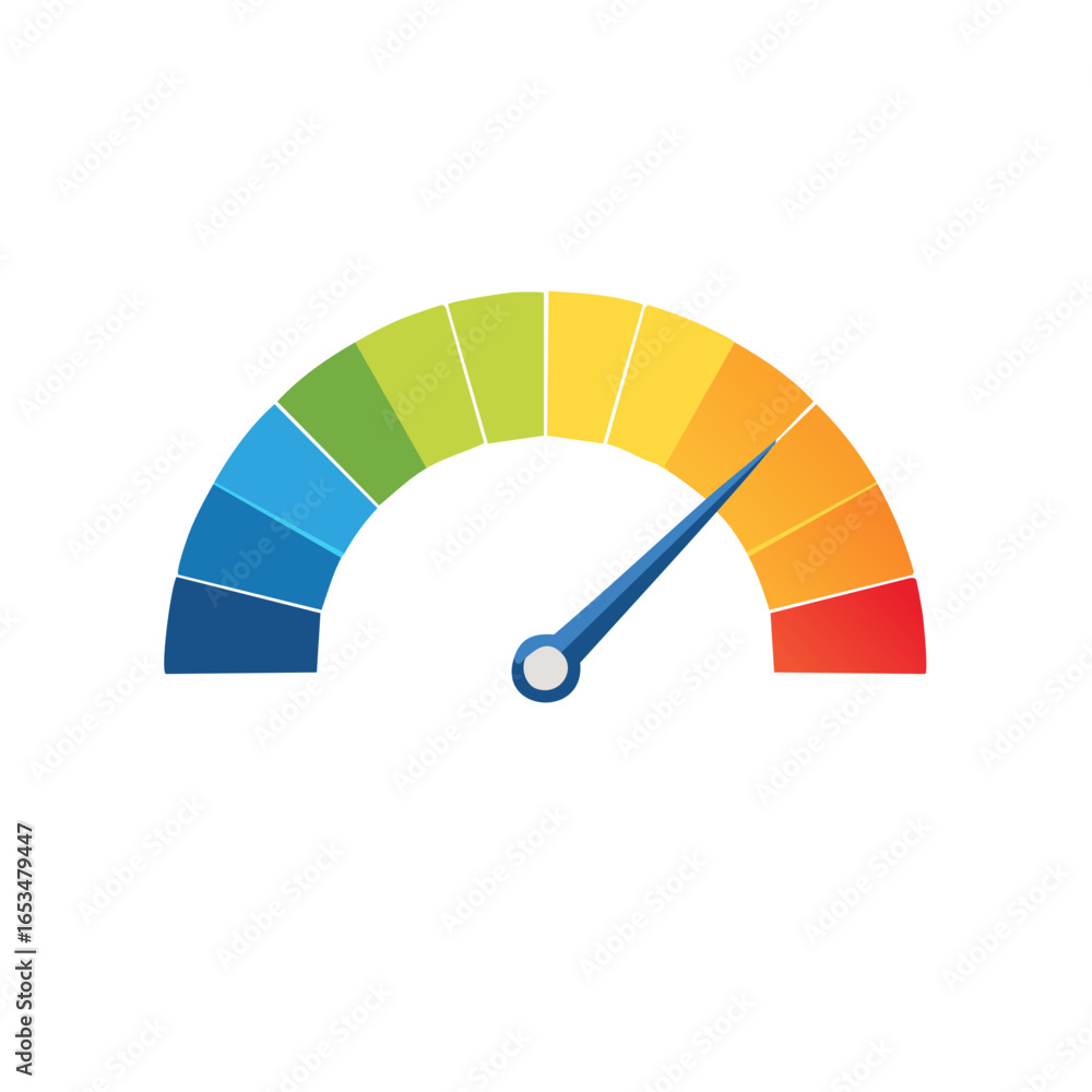 Poster performance gauge illustration measuring status from low to high with color gradient indicator