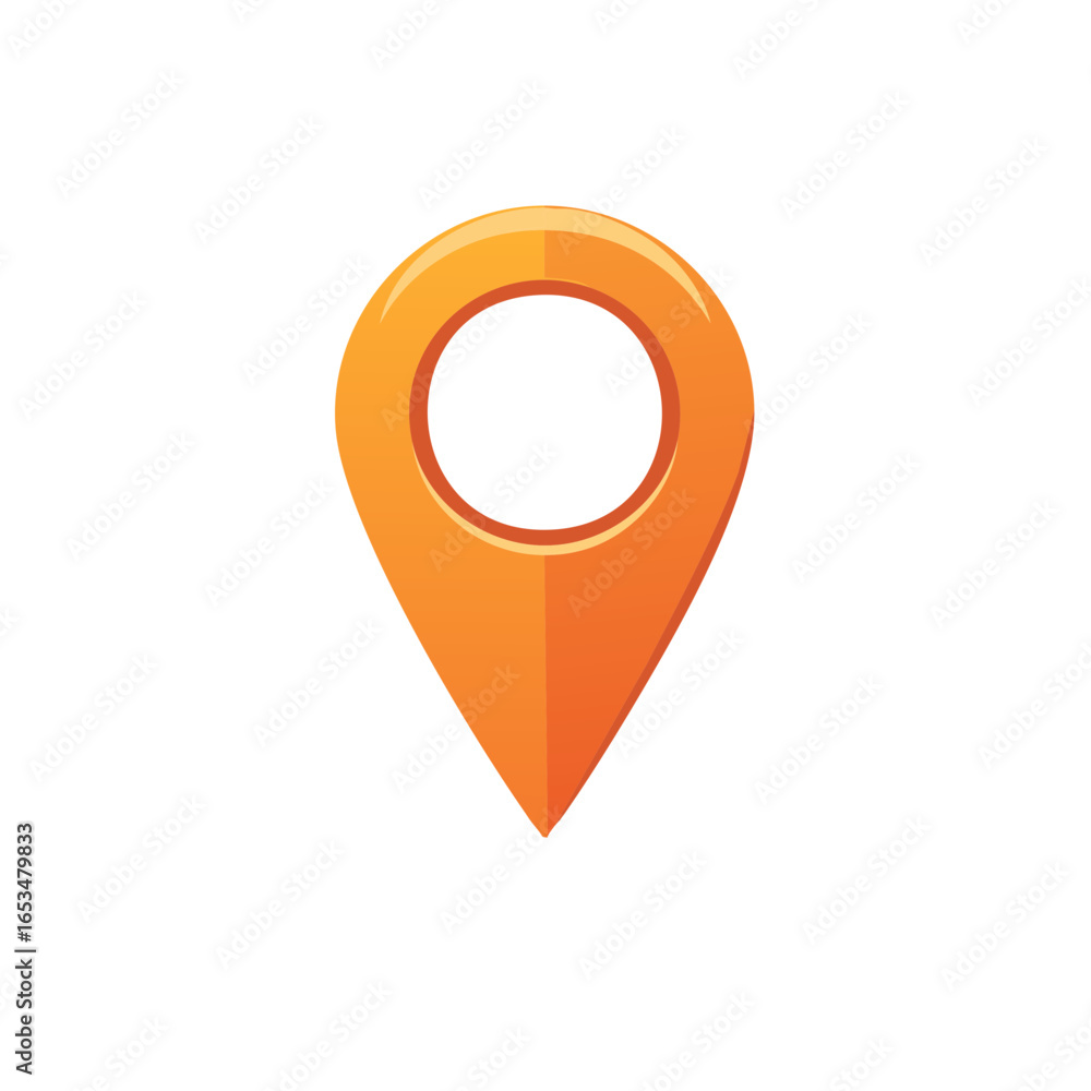 Poster bright orange location pointer icon with circular inner detail for navigation and search