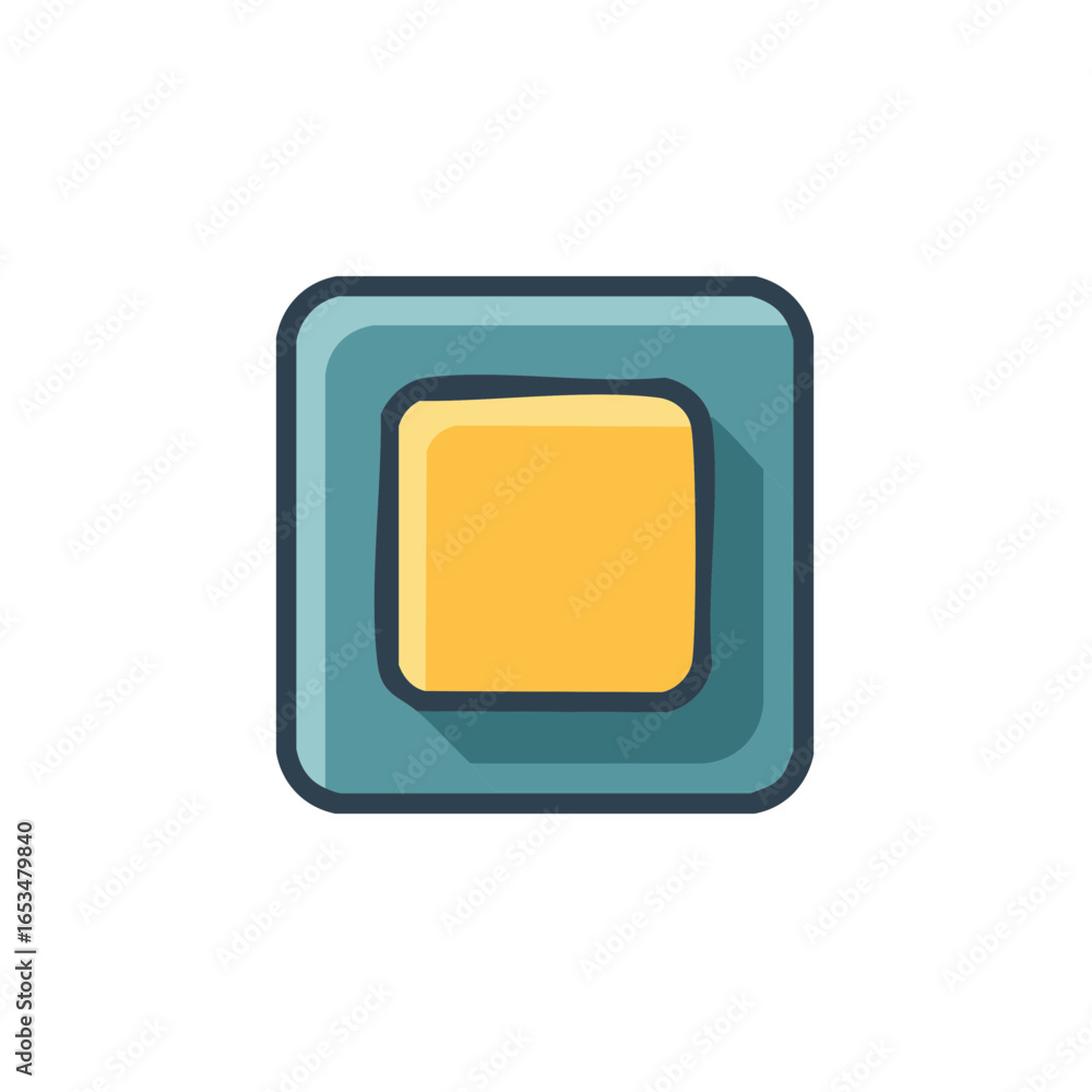 Poster simple yellow and blue square button icon with long shadow in a flat design style