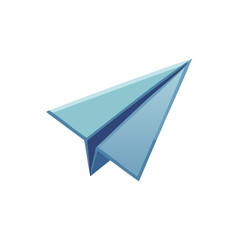 Isolated paper plane symbol flying forward, childhood origami toy icon