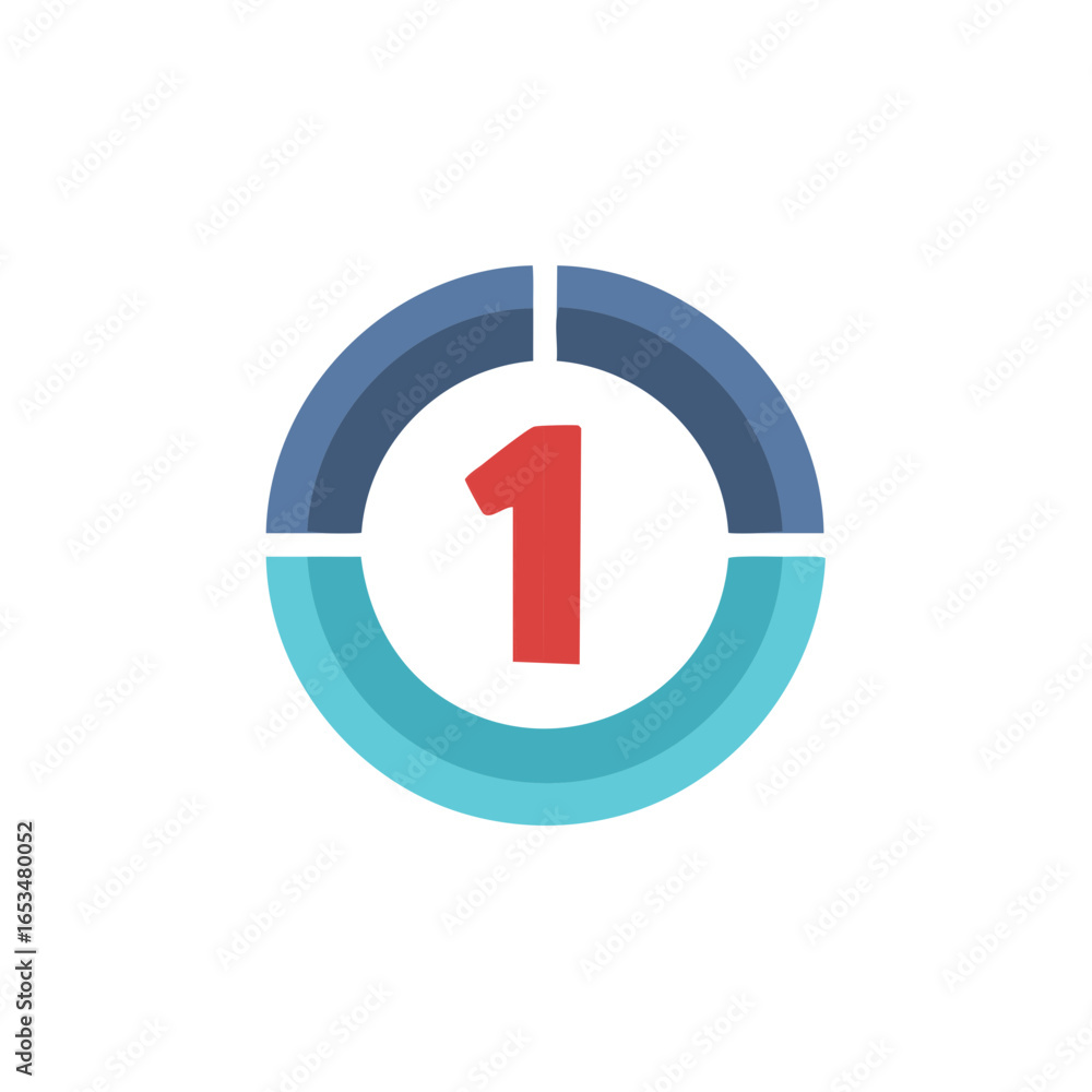 Poster Graphic icon with the number one inside a broken circular shape divided into two segments