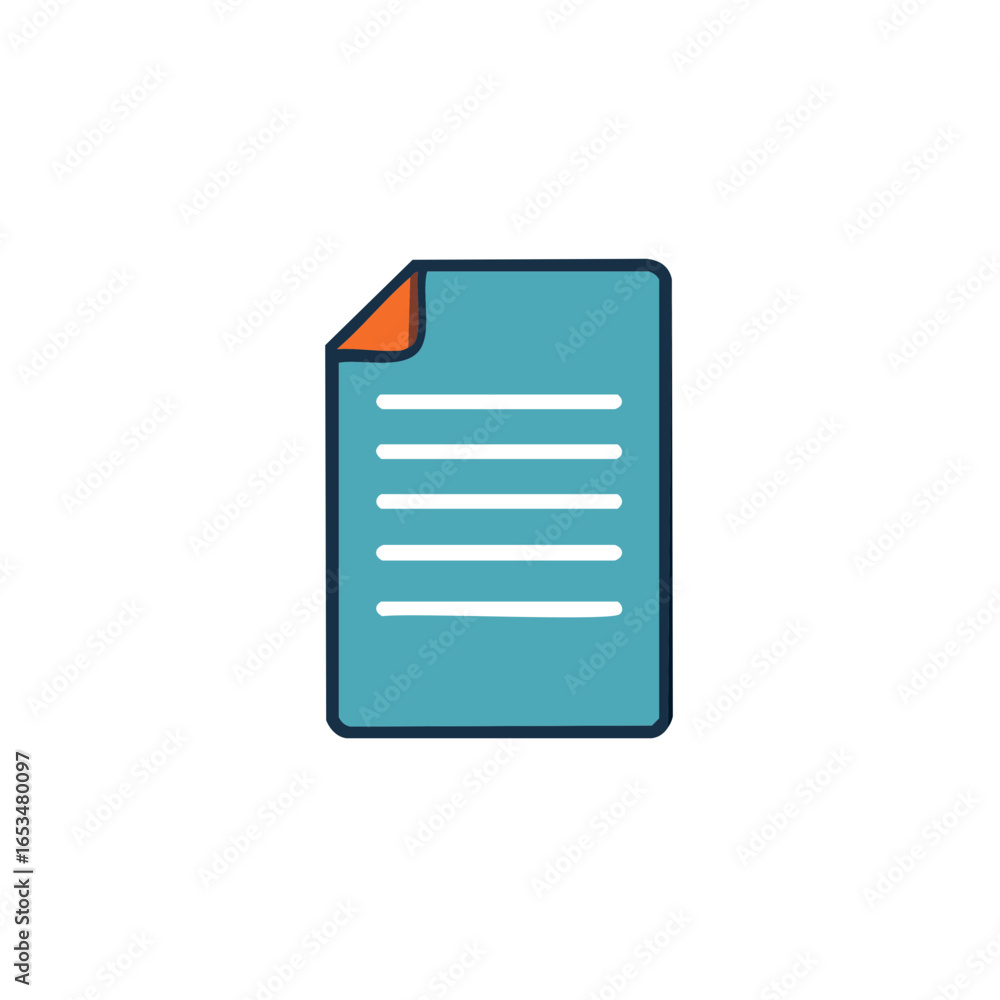 Poster stylized blue document icon with orange corner fold five white lines text papers records lists infor
