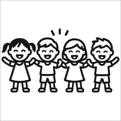 Happy friendship kids together illustration isolated on white background isolated on transparent background