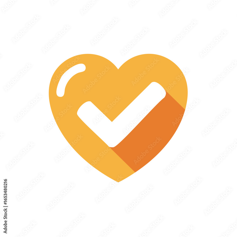 Poster approved heart shape positive validation concept with checkmark and soft shadows