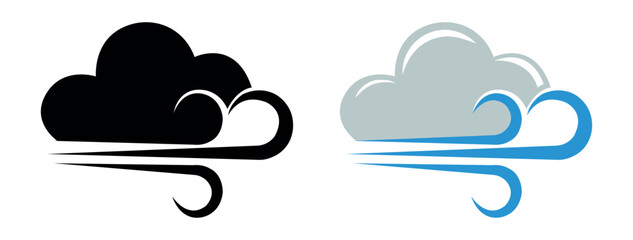 Windy Cloud Logo | Minimalistic Cloud and Wind Icon in Black & Blue Color Schemes