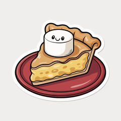 Illustration of a slice of pie with a marshmallow isolated on white background, showcasing a sweet dessert with a creamy topping, perfect for celebrations and indulgent treats