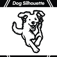 Happy dog silhouette illustration, running with a smile.