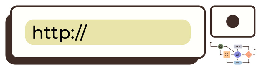 Browser address bar with http text, accompanied by a diagram of interconnected elements, symbolizing navigation, internet, and process overview. Ideal for technology, web design, SEO, innovation