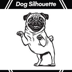 Smiling Pug Silhouette Vector Illustration.