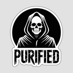 Purified skull grim reaper sticker isolated on white background, a dark and edgy design for gothic, horror, and halloween themes