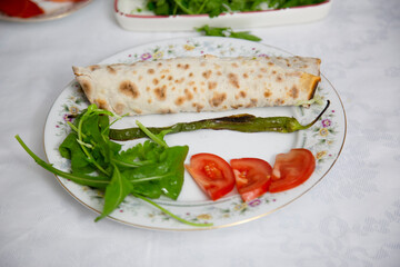 Traditional turkish lahmacun pita with ground beef