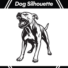 Aggressive pitbull dog silhouette, snarling, powerful stance, monochrome graphic design.