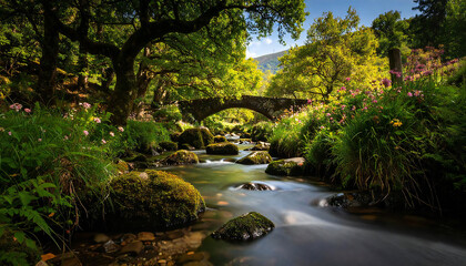 清流の川辺の風景。A clear riverside landscape.