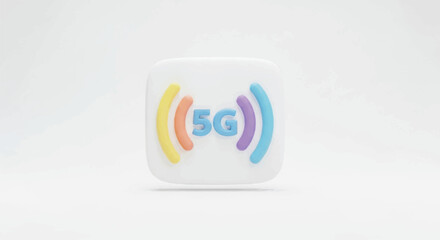 Colorful 3D Rendered 5G Wireless Signal Icon on White Background.