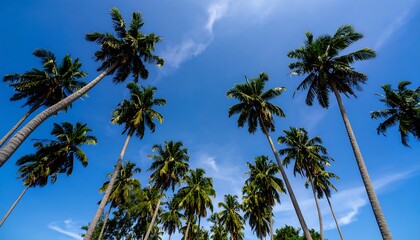 Obraz premium Palm trees reaching for a vibrant blue sky