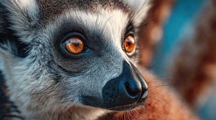 Ring-tailed lemur portrait with stunning amber eyes, detailed facial features