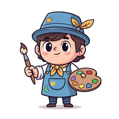 Cute cartoon artist isolated on white background, a charming illustration of a young painter with a palette and brush, perfect for childrens books, educational materials, and creative projects