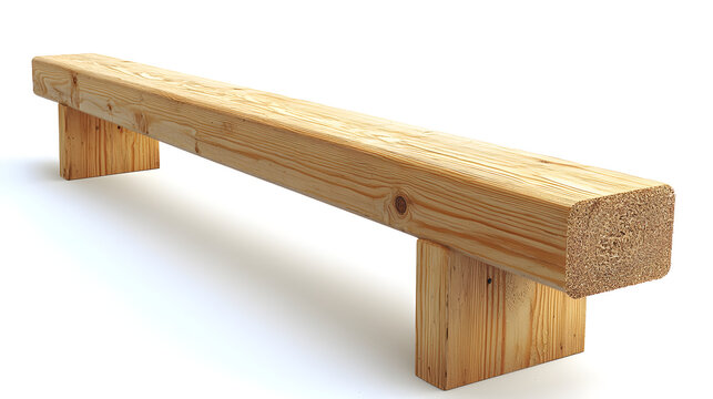 Wooden gymnastics balance beam is shown in studio shot, highlighting its natural wood texture and sturdy construction. beam is elevated on two wooden supports, suitable for training - Powered by Adobe