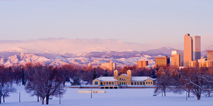 Denver Foothills Winter Sunrise Panorama from City Park