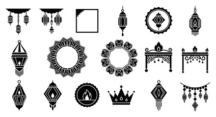 Collection of Decorative Black Lanterns and Ornate Frames