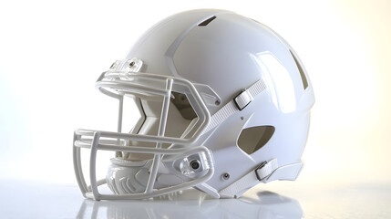 Fototapeta premium Sleek white sports helmet is displayed in studio setting, showcasing its modern design and protective features. helmet glossy finish and detailed construction highlight its professional quality