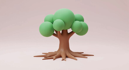 Stylized 3D Render of a GreenLeaved Tree with Brown Trunk.