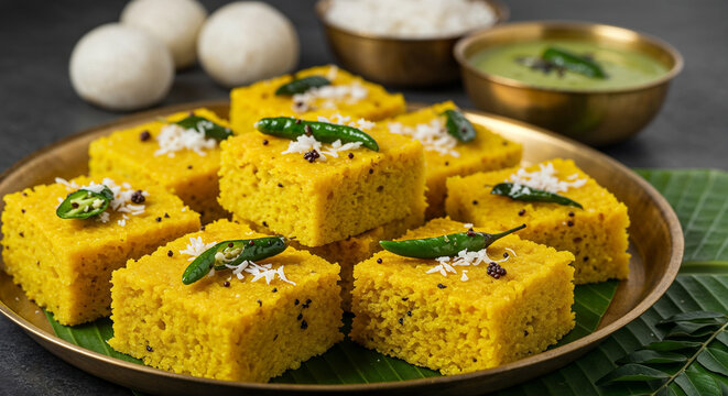 ibrant yellow squares of Khaman Dhokla