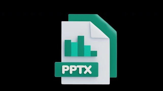 3D Animation of PPTX File 3D Icon. File Format Concept