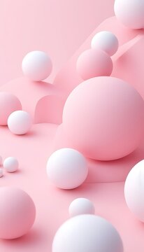 Spherical Harmony: A visually captivating arrangement of soft spheres in varying sizes, elegantly floating against a minimalist backdrop of gentle pastel hues. A modern design element.