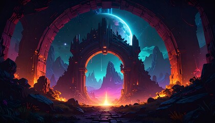 A vibrant, digital fantasy archway