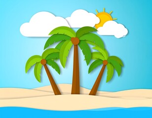 Fototapeta premium Paper art of palm trees on a beach