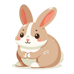 Cartoon illustration of a cute brown bunny with pink cheeks and large ears on a black background