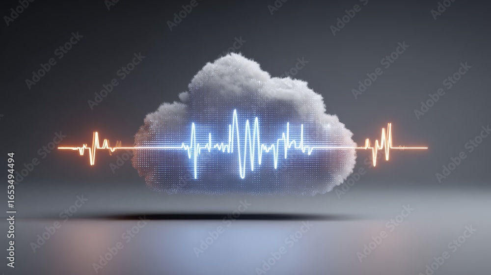 Poster abstract digital visualization of audio frequencies and sonic vibrations moving through a nebulous c