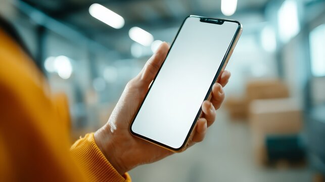 Detailed close up shot of an anonymous person s hand holding a sleek modern smartphone with the thumb ready to navigate the glowing touchscreen illustrating modern communication and connectivity - Powered by Adobe