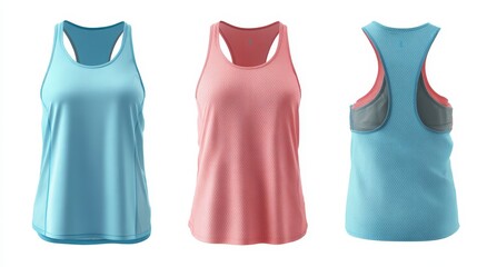 A vibrant collection of three colorful women s tank tops displayed side by side showcasing a variety of hues and simple classic sleeveless designs for summer fashion