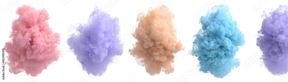 Poster a vibrant and dynamic set of four colored smoke plumes rising against a dark abstract background cre