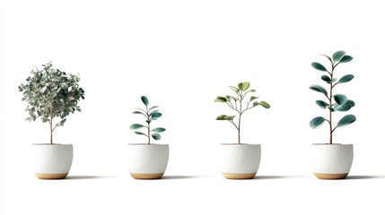 Fototapeta premium A close up view of three beautiful potted plants with vibrant green leaves showcasing natural home decor and the simple elegance of indoor gardening and botany