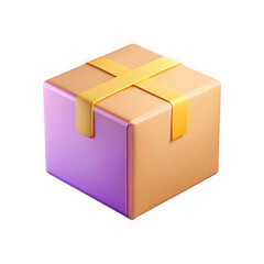 Fototapeta premium 3d cardboard shipping box with yellow tape isolated on transparent background
