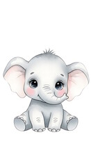 Fototapeta premium A baby elephant clipart in soft watercolor style, sitting position cute