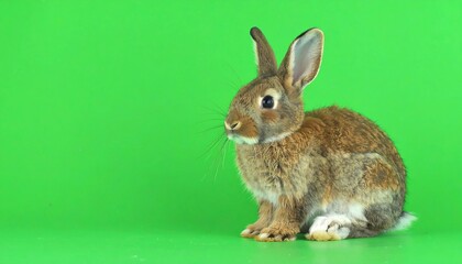 Fototapeta premium Cute rabbit on green background